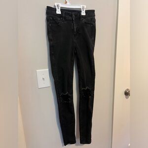 American Eagle Distressed Black Jeans- Size 0